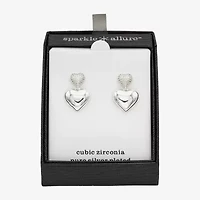 Sparkle Allure Womens Cubic Zirconia Pure Silver Over Brass Heart Drop Earrings