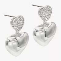 Sparkle Allure Womens Cubic Zirconia Pure Silver Over Brass Heart Drop Earrings