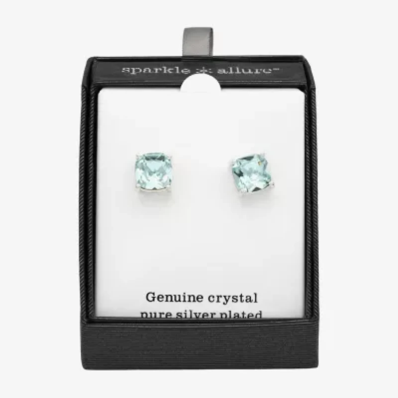 Sparkle Allure Blue Crystal 12.4mm Cushion Stud Earrings