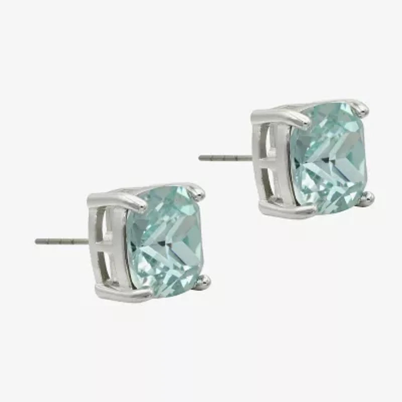 Sparkle Allure Blue Crystal 12.4mm Cushion Stud Earrings