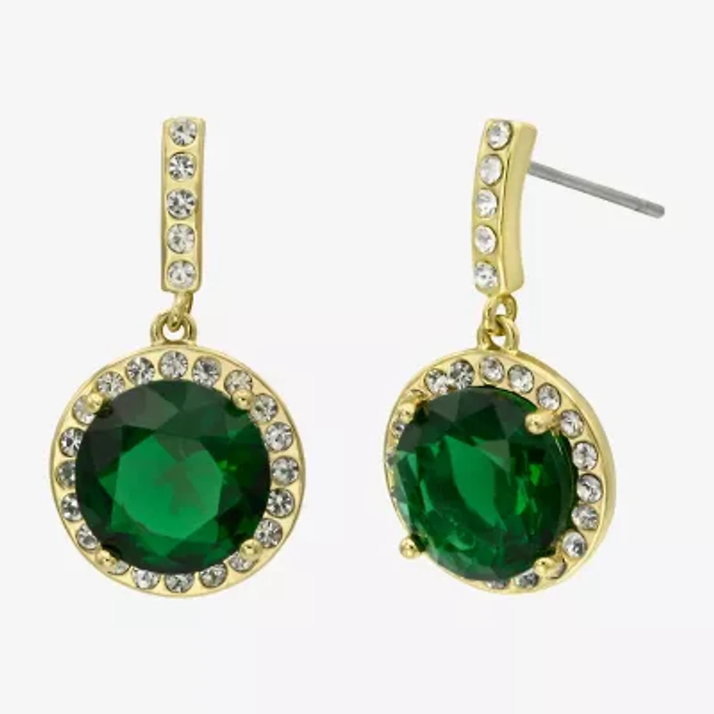 Sparkle Allure Womens Green Crystal 14K Gold Over Brass Round Drop Earrings