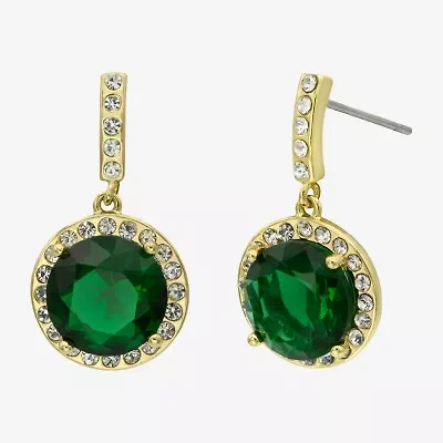 Sparkle Allure Womens Green Crystal 14K Gold Over Brass Round Drop Earrings