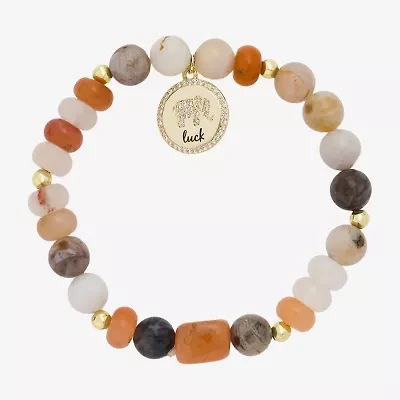 Footnotes Lucky Elephant Womens Cubic Zirconia 10K Gold Over Brass Beaded Bracelet