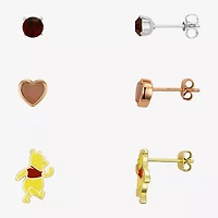 Disney Classics Womens Red Crystal 10K Tri-Color Gold Over Brass Heart Winnie The Pooh 3 Pair Earring Set