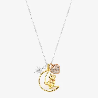 Disney Classics Womens Cubic Zirconia 10K Tri-Color Gold Over Brass Heart Moon Star 16 Inch Pendant Necklace