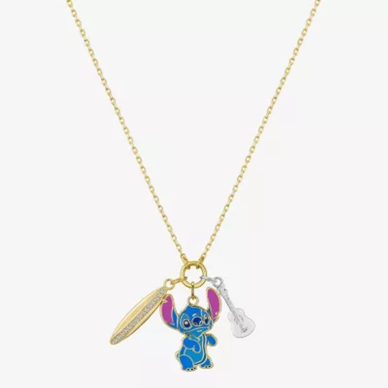 Disney Classics Womens Cubic Zirconia 10K Gold Over Brass Pure Silver Over Brass 16 Inch Pendant Necklace