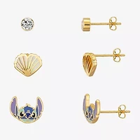 Disney Classics Seashell Womens Cubic Zirconia 10K Gold Over Brass Lilo & Stitch 3 Pair Earring Set