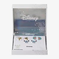 Disney Classics Palm Tree And Rainbow Womens 10K Gold Over Brass Lilo & Stitch 3 Pair Earring Set
