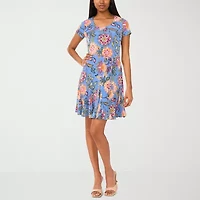MSK Womens Short Sleeve Floral Fit + Flare Dress