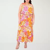 MSK Womens Plus Sleeveless Floral Maxi Dress
