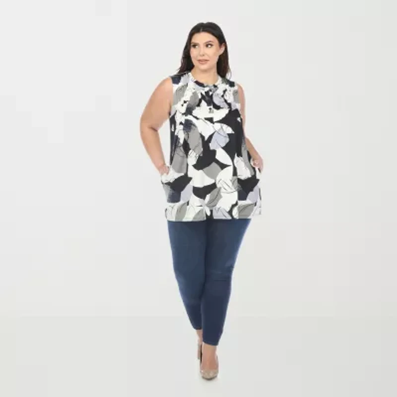 White Mark Plus Womens Crew Neck Sleeveless Tunic Top