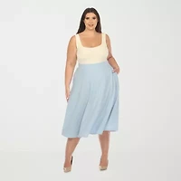White Mark Womens Stretch Fabric Midi Plus Flared Skirt
