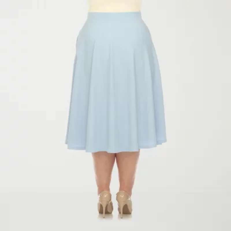 White Mark Womens Stretch Fabric Midi Plus Flared Skirt