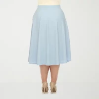White Mark Womens Stretch Fabric Midi Plus Flared Skirt