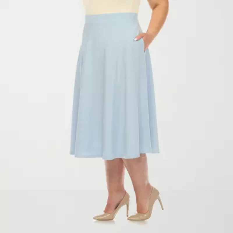 White Mark Womens Stretch Fabric Midi Plus Flared Skirt