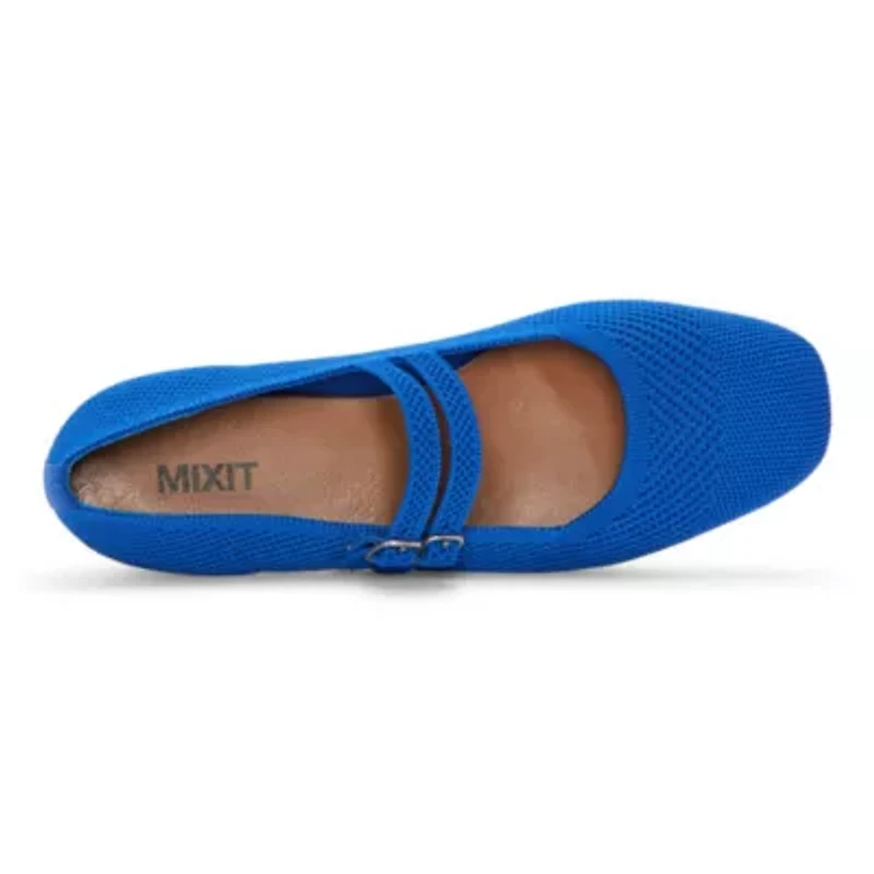 Mixit Double Buckle Mary Jane Womens Square Closed Toe Ballet Flats