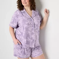 Ambrielle Womens Short Sleeve 2-pc. Plus Pajama Sets