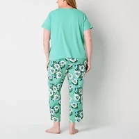Liz Claiborne Womens V-Neck Short Sleeve 2-pc. Plus Pajama Sets
