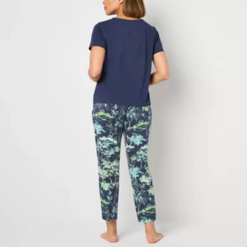 Liz Claiborne Womens V-Neck Short Sleeve 2-pc. Pajama Sets
