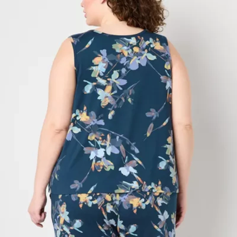 Ambrielle Womens V Neck Sleeveless Plus Pajama Top