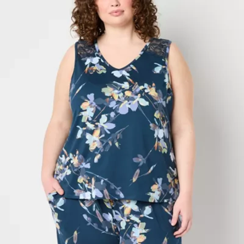 Ambrielle Womens V Neck Sleeveless Plus Pajama Top