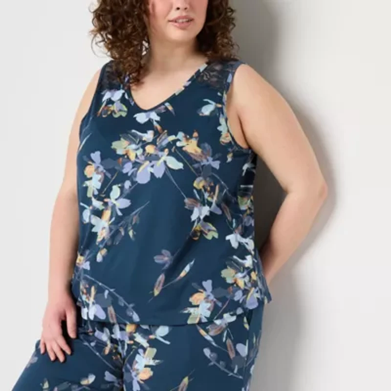 Ambrielle Womens V Neck Sleeveless Plus Pajama Top