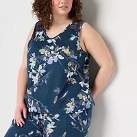 Ambrielle Womens V Neck Sleeveless Plus Pajama Top