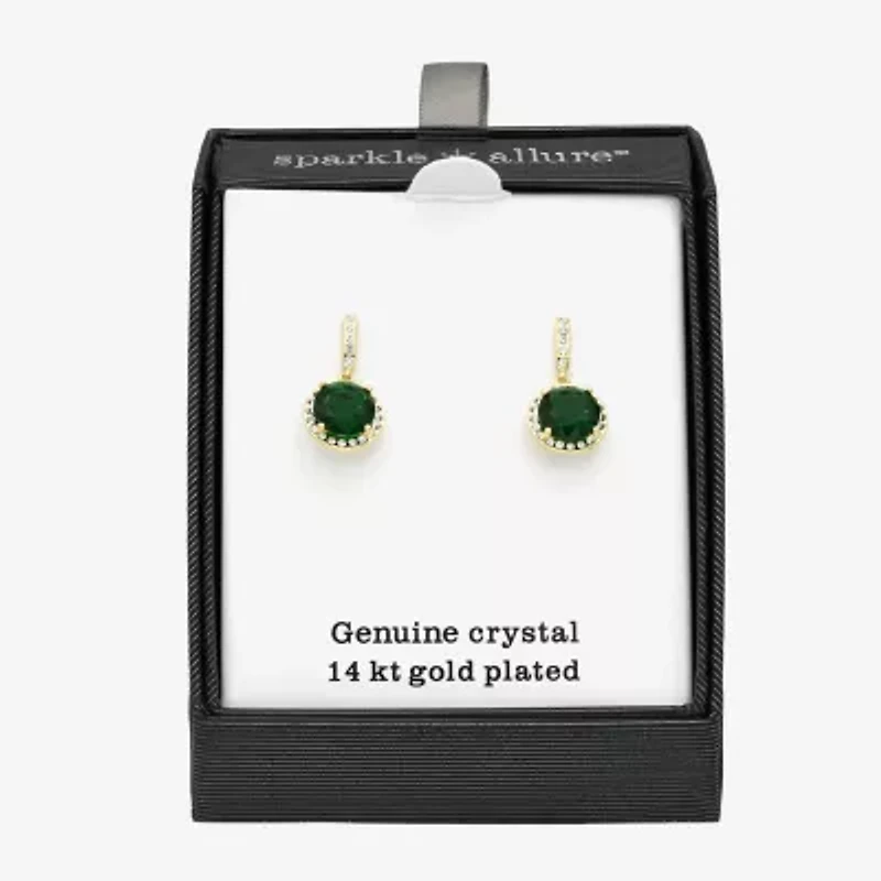 Sparkle Allure Womens Green Crystal 14K Gold Over Brass Round Drop Earrings