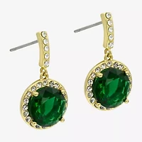 Sparkle Allure Womens Green Crystal 14K Gold Over Brass Round Drop Earrings