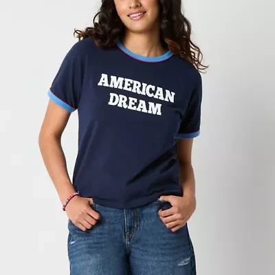 American Dream Womens Crew Neck Short Sleeve Loose Fit Juniors Graphic T-Shirt