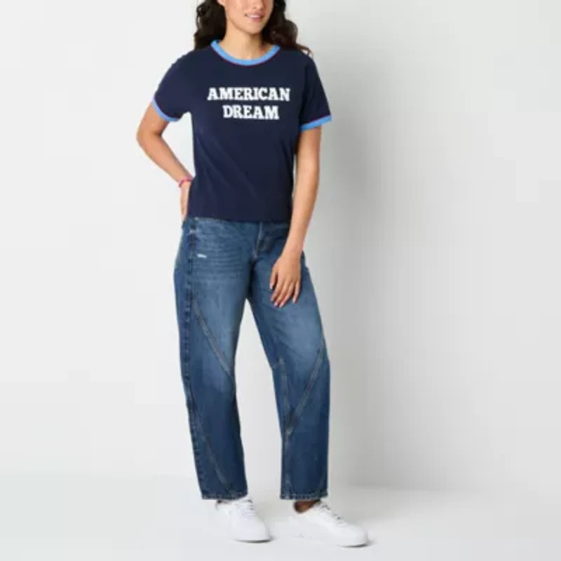 American Dream Womens Crew Neck Short Sleeve Loose Fit Juniors Graphic T-Shirt