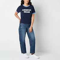 American Dream Womens Crew Neck Short Sleeve Loose Fit Juniors Graphic T-Shirt