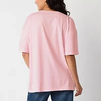 New World Miffy Floral Oversized Womens Juniors Crew Neck Short Sleeve Loose Fit Graphic T-Shirt