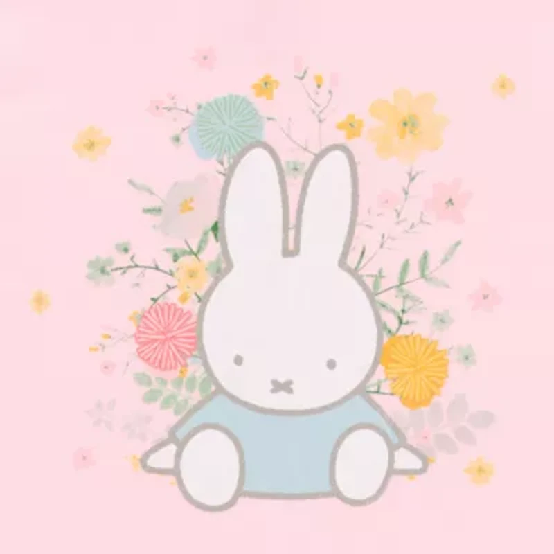 New World Miffy Floral Oversized Womens Juniors Crew Neck Short Sleeve Loose Fit Graphic T-Shirt