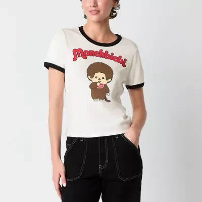 New World Juniors Monchichi Ringer Tee Womens Crew Neck Short Sleeve Graphic T-Shirt