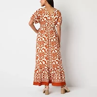 Melonie T Womens Short Sleeve Bordered Maxi Dress