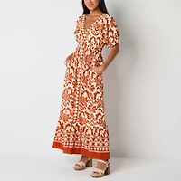 Melonie T Womens Short Sleeve Bordered Maxi Dress