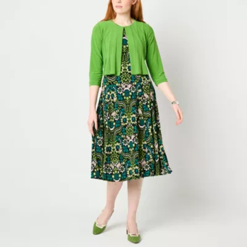 Danny & Nicole Womens Medallion Midi Jacket Dress