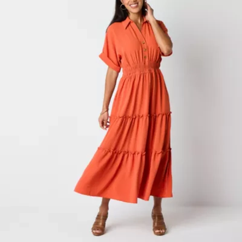 Melonie T Womens Short Sleeve Fit + Flare Dress