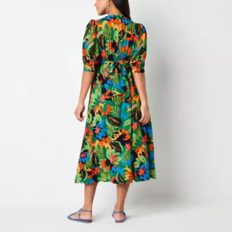 52seven Womens Elbow Sleeve Floral Maxi Dress