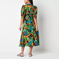 52seven Womens Elbow Sleeve Floral Maxi Dress