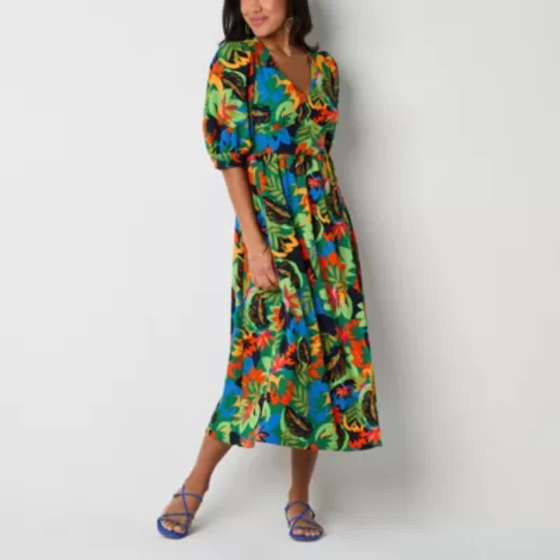 52seven Womens Elbow Sleeve Floral Maxi Dress