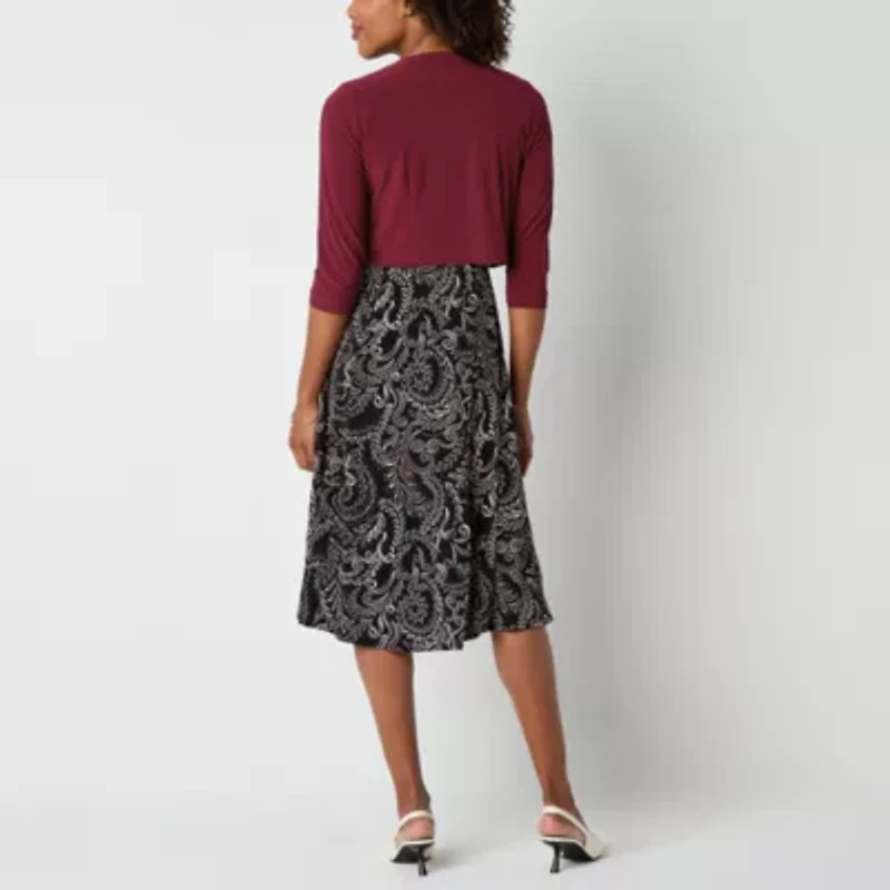 Danny & Nicole Womens Leaf Midi Jacket Dress