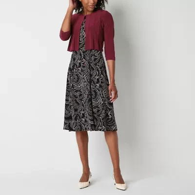 Danny & Nicole Womens Leaf Midi Jacket Dress