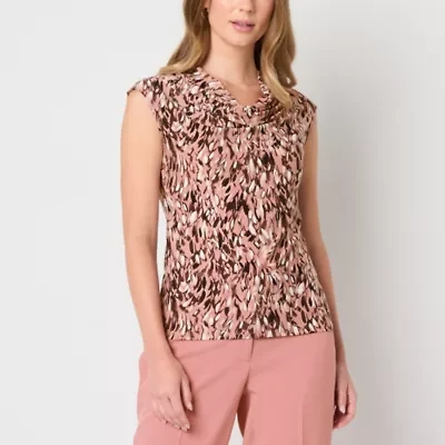 Black Label by Evan-Picone Womens Cowl Neck Short Sleeve Blouse