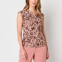 Black Label by Evan-Picone Womens Cowl Neck Short Sleeve Blouse