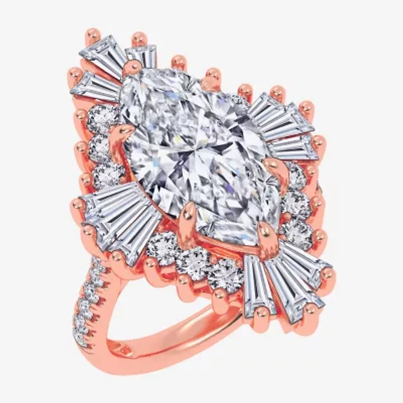 (G-H / Vs2-Si1) Womens 6 3/4 Ct. T.W. Lab Grown White Diamond 10K Gold Marquise Side Stone Cocktail Ring