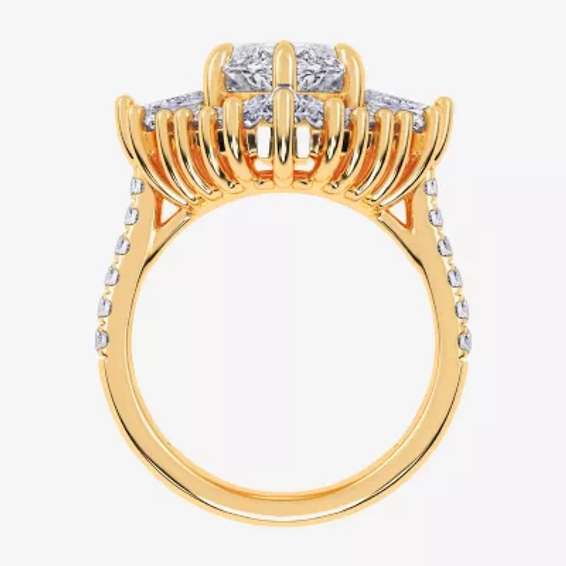 (Vs2-Si1 / G-H) Womens 6 3/4 Ct. T.W. Lab Grown White Diamond 10K Gold Marquise Side Stone Cocktail Ring