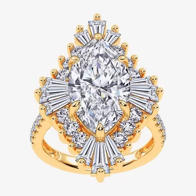 (Vs2-Si1 / G-H) Womens 6 3/4 Ct. T.W. Lab Grown White Diamond 10K Gold Marquise Side Stone Cocktail Ring