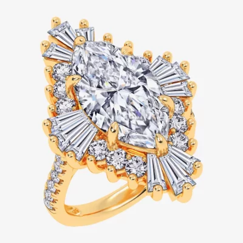(Vs2-Si1 / G-H) Womens 6 3/4 Ct. T.W. Lab Grown White Diamond 10K Gold Marquise Side Stone Cocktail Ring